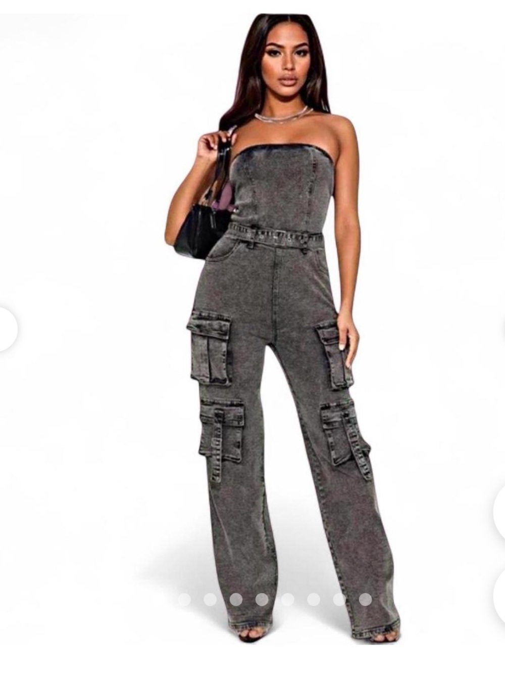 Justify large wide leg black denim jumpsuit with cargo pockets Y2K swiftly core